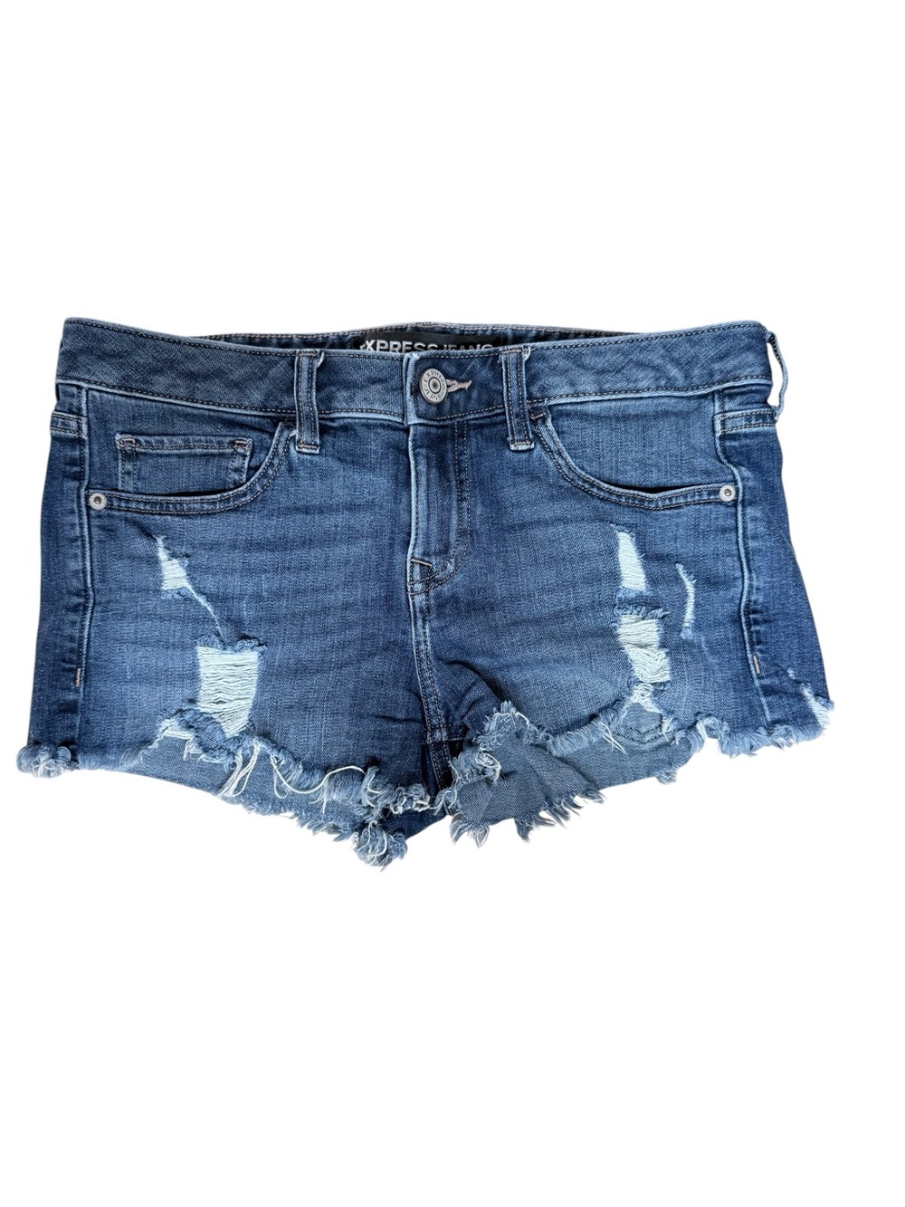 Express Jeans Distressed Dark Wash Denim Shortie Shorts